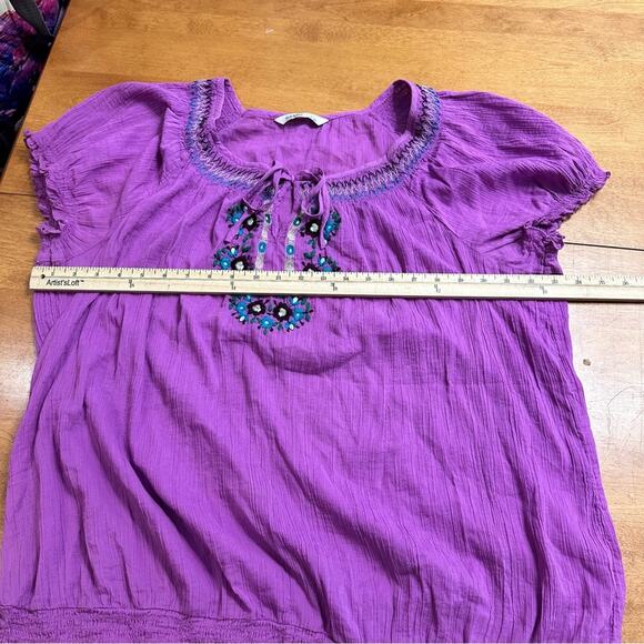 Old Navy Women’s Embroidered Boho Blouse Size XL X-Large Short Sleeve Shirt Plus - Picture 6 of 12